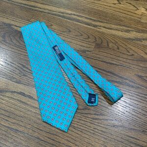 Vintage Polo by Ralph Lauren 100% Silk Tie Teal Patterned